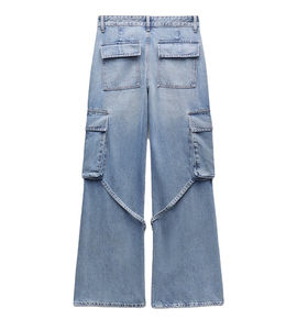 Pantalones vaqueros acampanados de cintura alta con bloques de color para mujer, al por mayor, de alta elasticidad, con bolsillos de corte diagonal, para mujer - Product Image 6