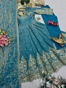 Best Selling Indian Pakistani Modest Anarkali Suit, Long Crepe Silk Salwar Kameez Traditional Party & Wedding Wear Women's Suit - Product Image 3