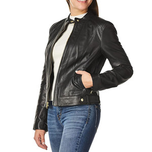 Custom Logo Printed <b>Waterproof</b> Eco-Friendly Windproof <b>Winter</b> Biker Leather <b>Jacket</b> for <b>Women</b>-Classic Rock Style Genuine Leather - Product Image 3