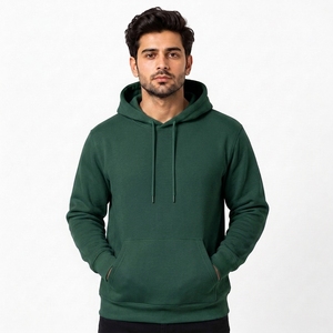 Sudadera con Capucha Verde Sólido para Hombre, Corte Regular, Forro Polar de Algodón, Informal, con Bolsillo Delantero, Impermeable, Ecológica, Forrada para Invierno - Product Image 1
