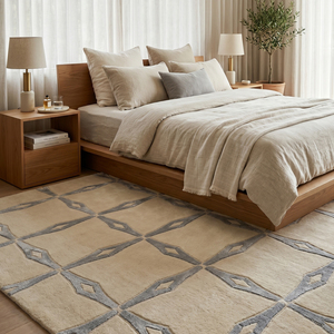 Alfombra DECORDEC Azure Link de Lana Azul Crema, Hecha a Mano, Antideslizante, Ecológica, de Pelo Largo, con Diseño Botánico Abstracto Moderno - Product Image 4