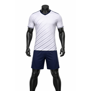 Ensemble de maillot de football pour homme, imprimé géométrique blanc, manches courtes, polyester respirant, uniforme adulte, logo personnalisé, uniforme de football - Product Image 1