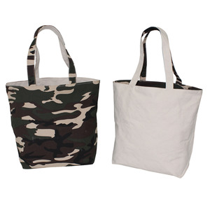 Sac de courses en toile de coton naturel 12 oz, imprimé camouflage, en mélange de polyviscose biodégradable, écologique, avec une poche et une poignée intégrée - Product Image 1
