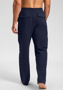 <b>Men's</b> <b>Navy</b> Blue Cotton Sweatpants Elastic Waist Drawstring Casual <b>Joggers</b> With Side Pockets Breathable Midweight Knitted Pants - Product Image 2