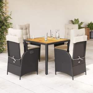 Ensemble de salle à manger de jardin avec repose-pieds réglables en rotin PE noir, 5 pièces - Product Image 1