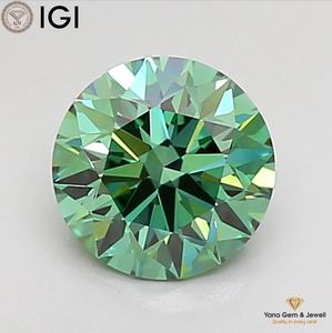 เพชรทรงกลมขนาด 6.31 มม. สีเขียวสดใส น้ำหนัก 1.00 กะรัต ความสะอาดระดับ VVS2 ผลิตด้วยวิธี CVD พร้อมใบรับรอง IGI สำหรับแหวน - Product Image 1