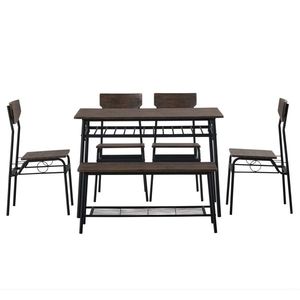 Modern 6-Piece Dining Set for Home <b>Kitchen</b> Rectangular Table <b>Bench</b> <b>with</b> 4 Chairs <b>Storage</b> Racks Steel Frame Stylish Home Decor - Product Image 2