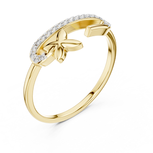 Bague en or jaune 18 carats avec diamant de laboratoire taille ronde, pavé papillon, bande ouverte, DEF VVS, pour femme, bijoux fins, OEM - Product Image 4