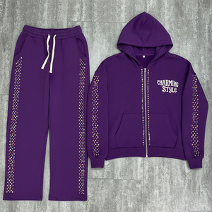 Ensemble de survêtements vintage délavés à l'acide pour hommes, avec logo personnalisé, impression DTG, strass et pierres précieuses, style streetwear - Product Image 1