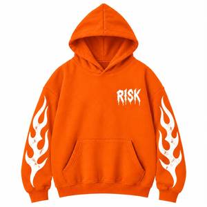 <b>Orange</b> <b>Men</b> Hooded Pullover <b>Sweatshirt</b> 100% Cotton Solid Long Heavyweight Fleece Regular Fit Streetwear Winter Casual Wear - Product Image 2