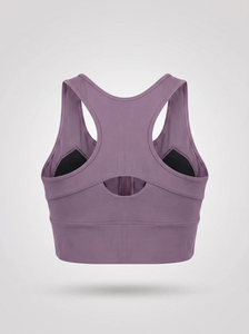 Sujetador deportivo de yoga sin costuras morado para mujer al por mayor, espalda cruzada, cuello redondo, soporte medio, transpirable, de secado rápido, ropa de fitness - Product Image 6