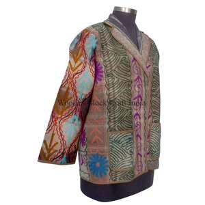 Veste en coton Kantha brodée à la main indienne, motif imprimé au bloc, respirante, écologique, pour l'hiver, l'automne et l'été, vente en gros - Product Image 5