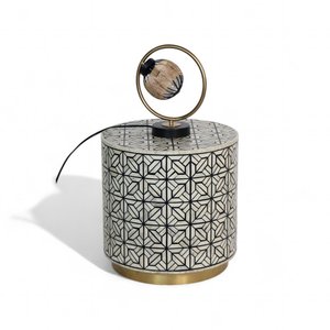 Round Bone Inlay side table For <b>Bed</b> room Ottoman With Geometric Pattern Brass Base Contemporary Living Room Decor - Product Image 5