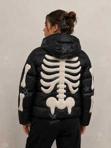 Veste matelassée noire personnalisée pour homme/femme, veste d'hiver chaude à capuche avec imprimé squelette 3D, vêtements de rue tendance - Product Image 4