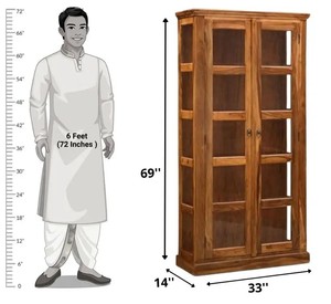 Indian <b>Wooden</b> Glass Front <b>Bookcase</b> Antique Storage Cabinet <b>Solid</b> Rosewood Display Cupboard for Home Office | Pindel Handicraft - Product Image 4