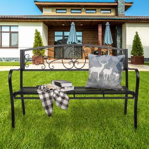 Panca da Giardino Rustica in Ferro da 51 Pollici, Sedia da Esterno per Patio, Veranda e Terrazza in Acciaio Nero Resistente, Arredamento per Hotel, Scuole e Spazi Esterni - Product Image 4