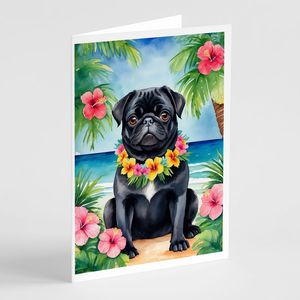 การ์ด A7แปลกๆขนาด5x7สีดำ pug luau การ์ดอวยพร8ใบพร้อมซองจดหมาย - Product Image 1
