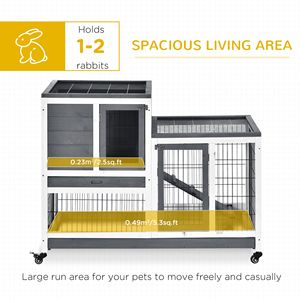 Hábitat Elevado para Animales Pequeños, Jaula de Madera para Conejos con Corral Cerrado, Ruedas, Rampa y Bandeja Extraíble - Product Image 3