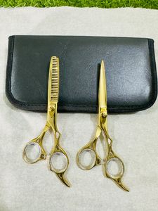 Professional Gold Titanium Stainless Steel Right-Handed Long Handle 6.5 Inch <b>Barber</b> Thinning Scissors <b>Set</b> Hair Hair Salon - Product Image 1