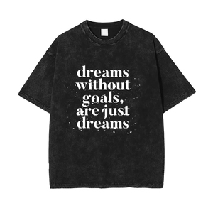 Camiseta Negra Oversize de Algodón con Estampado de Frase de Sueño, Manga Corta, Cuello Redondo, Estilo Casual Urbano para Hombre - Product Image 1
