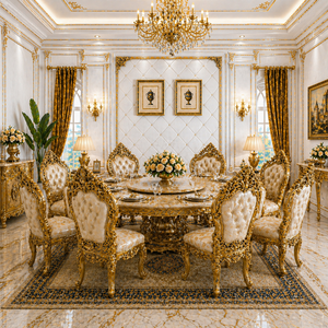 Majestuoso Juego de Mesa y Sillas de Comedor Talladas de Alta Gama, Compra Conjuntos de Comedor de Madera para 8 Personas, Muebles de Comedor con Vitrina - Product Image 6