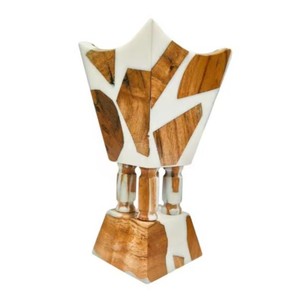 Arabian Style Wooden & Resin Bakhoor Burner With Geometric Design White And Brown Aromatic <b>Diffuser</b> All-Season Home Decor - Product Image 5