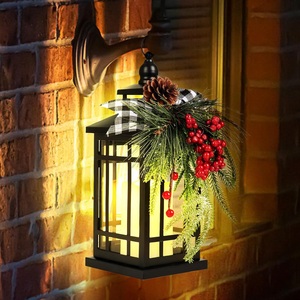 Black Iron Lantern With Christmas <b>Pine</b> And Berries Flameless <b>Candle</b> Holder For Home Decoration Wedding Christmas - Product Image 4