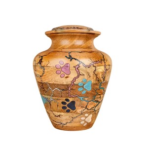 Handcrafted Figure Wooden Pet Cremation Urn For Dog & Cat Ashes Fractal Wood Burning Inlay Funeral <b>Memorial</b> <b>Box</b> With Lid - Product Image 1