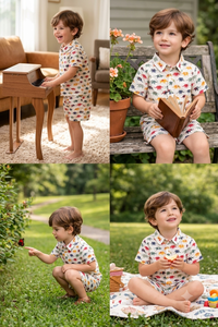 Ensemble chemise et short pour enfant, motif éléphant, coton tissé, pour garçon, style décontracté - Product Image 2