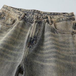 กางเกงยีนส์เดนิมคุณภาพพรีเมียมขายส่ง สไตล์ฮิปฮอป แต่งหมุด สีน้ำเงินดำ ตัดเย็บตามสั่ง ผ้าฝ้าย 100% สวมใส่สบาย ทรงหลวม ไซส์ใหญ่ สำหรับผู้ชาย - Product Image 2