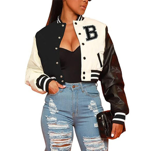 Wholesale Women's Varsity Jacket Genuine Leather Sleeves Breathable Design Embroidery Cotton Lining Regular Length Hooded V-neck - Product Image 1