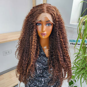 <b>Cheap</b> Ombre Dark Brown Burmese Curly Full Lace <b>Wig</b> Human Hair <b>Wigs</b> Raw Cuticle Aligned Lace Front <b>Wig</b> for Black Women - Product Image 4