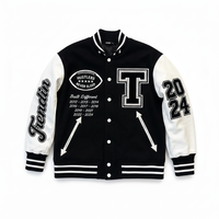 Veste universitaire personnalisée en gros - Veste universitaire streetwear graphique monochrome haut de gamme - Veste Letterman urbaine noir et blanc