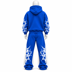 Ensemble de survêtement unisexe en molleton 100 % coton épais, coupe oversize, avec broderie de logo personnalisée, style streetwear, comprenant un sweat à capuche court et un pantalon de jogging, en vente - Product Image 5