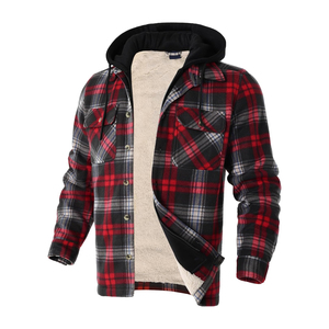 Latest Design Men's Flannel Double Layer Hoodie Top Selling Zip Up Pocket Style Long Cotton Flannel Hoodies - Product Image 1
