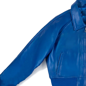 Chaqueta Bomber Unisex Azul de Lana Teñida Casual Estilo Universitario con Cremallera, Puños y Dobladillo Acanalados, Prenda Exterior Premium Elegante - Product Image 2