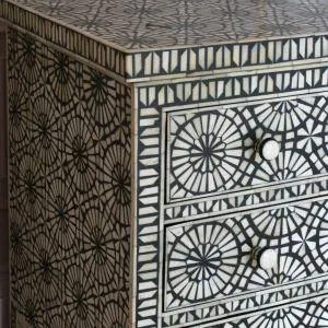 Eclectic Wood Chest Of <b>Drawers</b> With Geometric Inlay Pattern 3 <b>Drawer</b> <b>Storage</b> Cabinet <b>For</b> Bedroom Furniture - Product Image 4