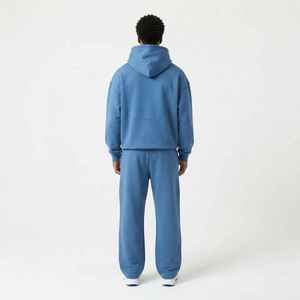 Conjunto Deportivo para Hombre Hawk Eye, Sudadera con Capucha Azul, Color Sólido, Corte Holgado Informal, Pantalones Largos con Cordón y Bolsillos, de Algodón - Product Image 2