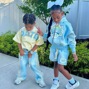 Conjunto de Dos Piezas con Apliques y Bordados Personalizados, Sudadera con Capucha de Algodón Grueso Lavado con Efecto Desgastado y Pantalones Deportivos de Doble Cintura - Product Image 3