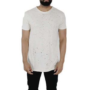 T-shirt blanc oversize pour homme, effet usé, manches courtes, col rond, vintage, 100% coton jersey, couleur unie, respirant, écologique - Product Image 1