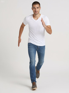 Men's V-Neck Short Sleeve T-Shirt 4-<b>Pack</b> Customizable Cotton Jersey Breathable Casual Wear Regular Fit Made in Bangladesh - Product Image 3