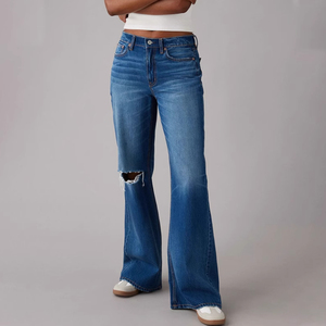Women's Jeans Dark Blue Mid Waist Straight <b>Denim</b> Pants Women Autumn Summer Style Loose Fit Vintage Washed Slim Ripped Digital - Product Image 2