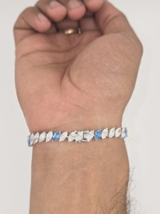 Lab Grown Diamond <b>Bracelet</b> in 14K & 18K <b>White</b> Gold, Blue Marquise Tennis <b>Bracelet</b>, 7 Inch Elegant Fine Jewelry - Product Image 4