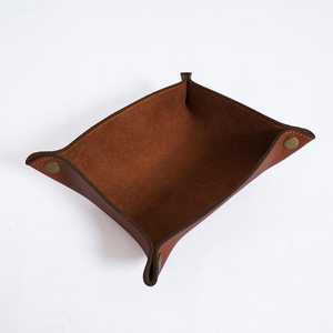 Flexible Genuine Leather Tray <b>Folding</b> Metal Snap <b>Desk</b> Organizer Box Custom Supplier Real Cowhide Tray GLTY-0028 - Product Image 2