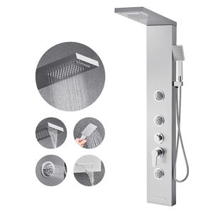 53 Brushed Stainless Steel <b>Shower</b> Column Rainfall Waterfall & 5 Function Faucet Tower System <b>Shower</b> Panel-<b>Bath</b> Hardware <b>Sets</b> - Product Image 1
