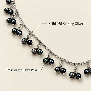 สร้อยคอมุกสีเทา เงินแท้ 925 เครื่องประดับโบโฮทำมือ - Product Image 5