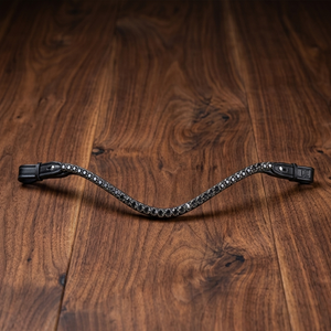 Nouvelle mèche de tête pour cheval en cuir noir anglais, forme Deep Wave, avec une rangée de cristaux ronds en diamant argenté, pour la course. - Product Image 3