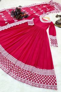 FATEMA FASHION Heavy Georgette Bordado Vestido DE TRABAJO Parte inferior con Dupatta Pink Indian Party Wear Design - Product Image 5