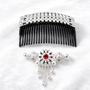 Peigne à cheveux vintage plaqué or, fait main, écologique, étanche, élégant, en alliage, avec mini pierres rouges et motif floral, pour mariée - Product Image 5