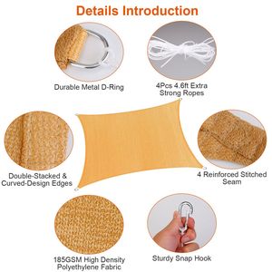 Tende e Reti Ombreggianti Rettangolari da Esterno per Giardino 185GSM HDPE, Copertura per Patio con Blocco UV al 98%, Ganci a Scatto, Corde, Tenda Superiore, Tettoia, Riparo - Product Image 3